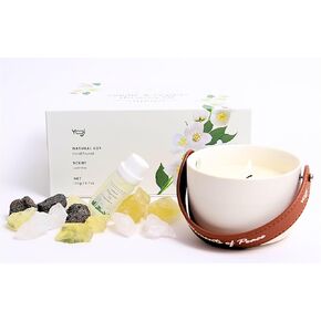 Jasmine Candle & Crystals Harmony Set - Dual Aromatherapy Experience with Lava Stones, Crystals & Essential Oil. Scented Candles Gift Set for Women, Natural Soy Non-Toxic, Long-Lasting Fragrance
