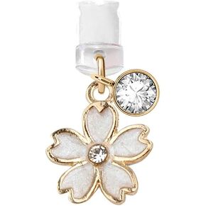 ELISE & FONDA CP158 USB Charging Port Anti Dust Plug Tiny Cherry Blossom Pendant Phone Charm for iPhone 11/ XS MAX/XR/X/8 Plus/7/6S/7/SE iPad iPod (White)