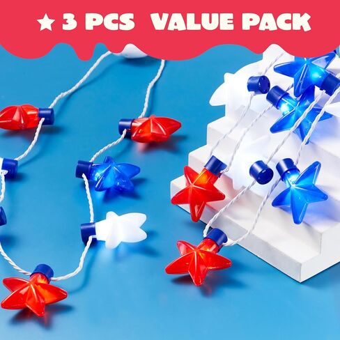 JOYIN 3 PCS 4th of July LED Necklaces, Patriotic Light up Necklace with Stars Red White and Blue Accessories in 6 Different Flicker Modes for 4th of July Party Favors, Memorial Day,Independence Day in Saudi Arabia