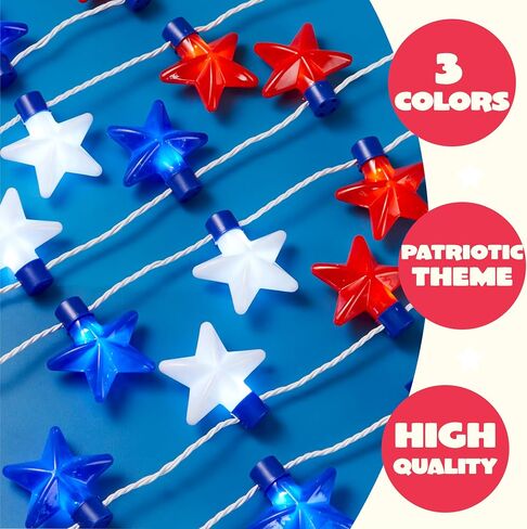 JOYIN 3 PCS 4th of July LED Necklaces, Patriotic Light up Necklace with Stars Red White and Blue Accessories in 6 Different Flicker Modes for 4th of July Party Favors, Memorial Day,Independence Day in Saudi Arabia