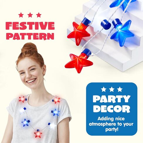 JOYIN 3 PCS 4th of July LED Necklaces, Patriotic Light up Necklace with Stars Red White and Blue Accessories in 6 Different Flicker Modes for 4th of July Party Favors, Memorial Day,Independence Day in Saudi Arabia