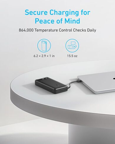 Anker Power Bank, 20,000mAh Portable Charger with Built-in USB-C Cable, 87W Max Fast Charging Battery Pack, 2 USB-C and 1 USB-A, for MacBook, iPhone 15 Series, Samsung, Switch, and More in Saudi Arabia