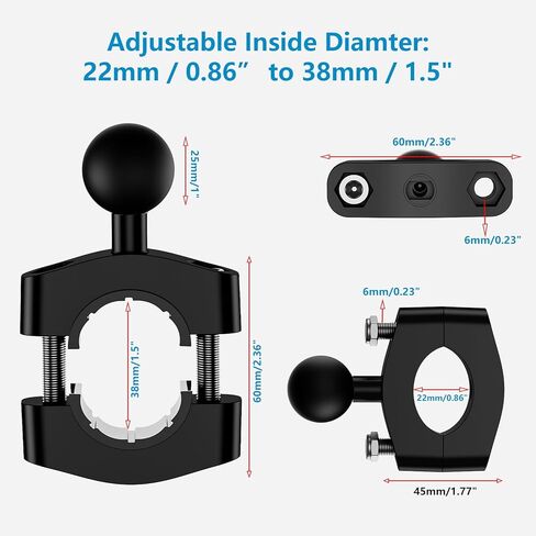 SUNDAREE دراجة نارية مرآة جبل المشبك - سبائك الألومنيوم المقود الهاتف جبل المشبك مع 1 '' TPU الكرة، حامل الهاتف جبل يناسب المقاود من 0.86 "إلى 1.5" في القطر in Kuwait
