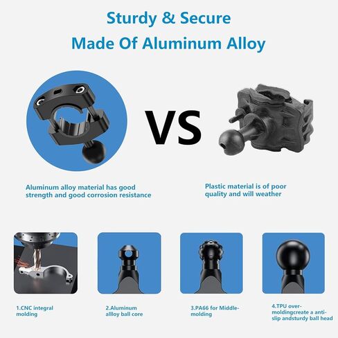SUNDAREE دراجة نارية مرآة جبل المشبك - سبائك الألومنيوم المقود الهاتف جبل المشبك مع 1 '' TPU الكرة، حامل الهاتف جبل يناسب المقاود من 0.86 "إلى 1.5" في القطر in Kuwait