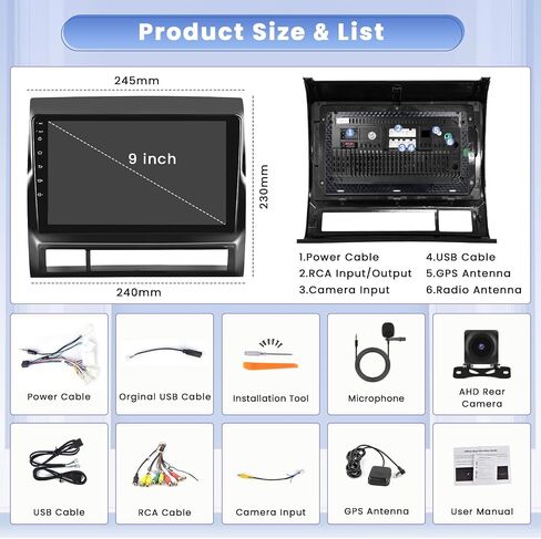 8 Core 6+128GB لسيارة Toyota Tacoma 2005-2013 Android 13 Car Stereo Wireless Apple Carplay، 9 بوصة IPS شاشة تعمل باللمس Android Auto Car Radio GPS Navigation WiFi AHD كاميرا احتياطية بلوتوث 5.0 DSP FM RDS in Saudi Arabia
