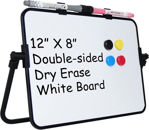 Small Dry Erase Board 12"x8", Magnetic Small White Board Dry Erase with Stand, Desktop Double-Sided Portable White Board Small, 2 Markers and 4 Magnets in Saudi Arabia