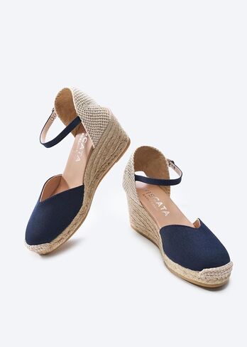 Viscata Reus Canvas Wedge Handmade 2 ½" Heel Women's Sandals with Breathable Cotton Canvas V-cut Vamp and 100% Natural Jute Midsole for all Casual Occasions in Kuwait
