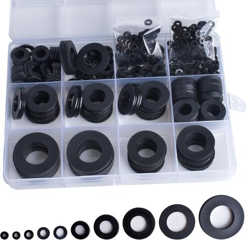 600Pcs 10 Sizes Nylon Flat Washers for Screws Bolts, Round Black Plastic Washer Assortment Kit for Electrical Connections Household Commercial Appliances (M2 M2.5 M3 M4 M5 M6 M8 M10 M12 M14) in Saudi Arabia