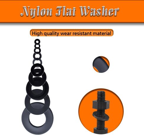 600Pcs 10 Sizes Nylon Flat Washers for Screws Bolts, Round Black Plastic Washer Assortment Kit for Electrical Connections Household Commercial Appliances (M2 M2.5 M3 M4 M5 M6 M8 M10 M12 M14) in Saudi Arabia