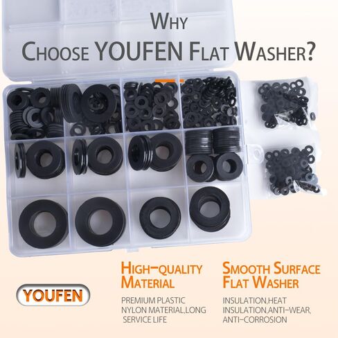600Pcs 10 Sizes Nylon Flat Washers for Screws Bolts, Round Black Plastic Washer Assortment Kit for Electrical Connections Household Commercial Appliances (M2 M2.5 M3 M4 M5 M6 M8 M10 M12 M14) in Saudi Arabia