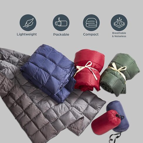 Blue Ridge Home Fashions Outdoor Down Throw Blanket for Camping Hiking - Packable Lightweight and Durable Blanket 60" x 70" with Carrying Pouch, 650 Fill Power Puffy Travel Picnic Beach Blanket in Saudi Arabia