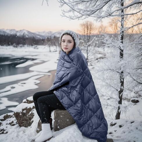 Blue Ridge Home Fashions Outdoor Down Throw Blanket for Camping Hiking - Packable Lightweight and Durable Blanket 60" x 70" with Carrying Pouch, 650 Fill Power Puffy Travel Picnic Beach Blanket in Saudi Arabia