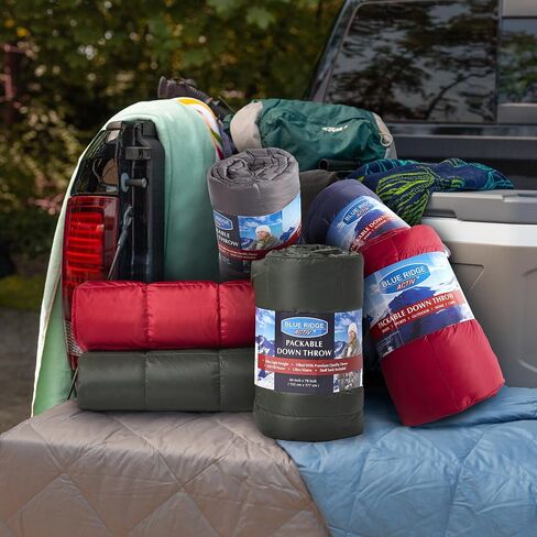 Blue Ridge Home Fashions Outdoor Down Throw Blanket for Camping Hiking - Packable Lightweight and Durable Blanket 60" x 70" with Carrying Pouch, 650 Fill Power Puffy Travel Picnic Beach Blanket in Saudi Arabia