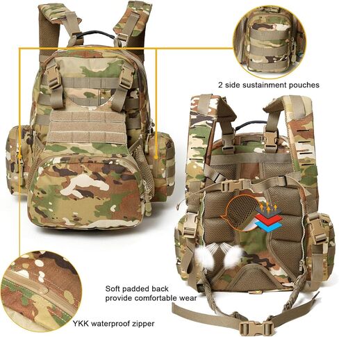 نظام سترة الاعتداء المعياري العسكري MT متوافق مع حقيبة ظهر هجومية تكتيكية لمدة 3 أيام، سترة قابلة للتنفس وقابلة للتعديل سريعة التحرير للبالغين OCP التمويه in Kuwait