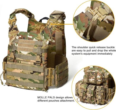 نظام سترة الاعتداء المعياري العسكري MT متوافق مع حقيبة ظهر هجومية تكتيكية لمدة 3 أيام، سترة قابلة للتنفس وقابلة للتعديل سريعة التحرير للبالغين OCP التمويه in Kuwait