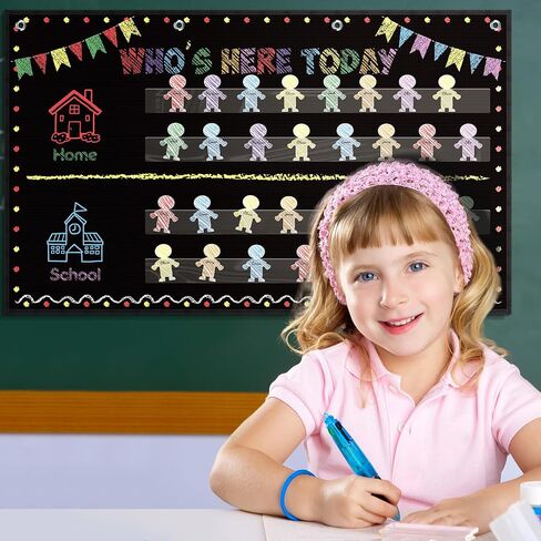 Classroom Attendance Chart Helping Hands Pocket Chart with 54 People Cards, Kid's Daily Schedule, Preschool Organization Management for Teachers (Chalkboard) in Saudi Arabia