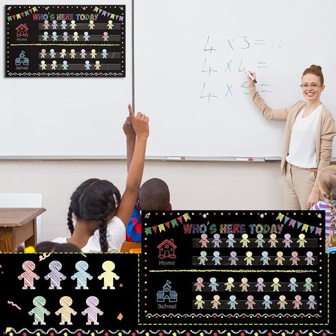 Classroom Attendance Chart Helping Hands Pocket Chart with 54 People Cards, Kid's Daily Schedule, Preschool Organization Management for Teachers (Chalkboard) in Saudi Arabia