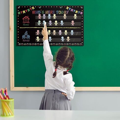 Classroom Attendance Chart Helping Hands Pocket Chart with 54 People Cards, Kid's Daily Schedule, Preschool Organization Management for Teachers (Chalkboard) in Saudi Arabia
