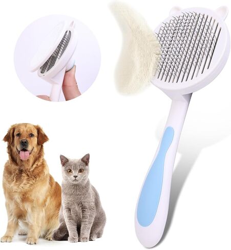 Cat Hair Brush for Grooming, Self Cleaning Slicker Brush for Cat, Skin Friendly Pet Brush for Shedding, Pet Grooming Tool, Blue in Saudi Arabia