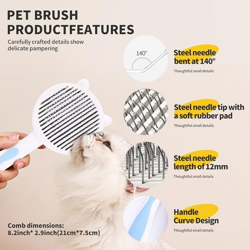 Cat Hair Brush for Grooming, Self Cleaning Slicker Brush for Cat, Skin Friendly Pet Brush for Shedding, Pet Grooming Tool, Blue in Saudi Arabia