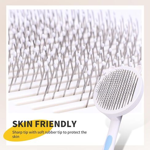 Cat Hair Brush for Grooming, Self Cleaning Slicker Brush for Cat, Skin Friendly Pet Brush for Shedding, Pet Grooming Tool, Blue in Saudi Arabia
