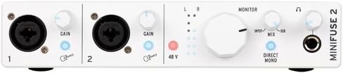 Arturia MiniFuse 2 Dual USB Audio Interface، حزمة بيضاء مع 2x Pig Hog PHM10 8mm 10ft XLR كبل ميكروفون وقطعة قماش لتلميع أدوات الصوت السائلة - واجهة صوتية محمولة للكمبيوتر الشخصي، Mac in Saudi Arabia