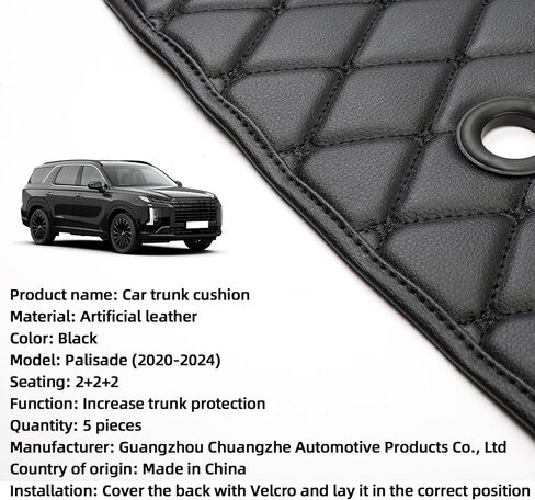 حصيرة صندوق السيارة متوافقة مع هيونداي باليسيد 2020-2024 - بطانة البضائع الخلفية، بطانة سوداء غير قابلة للانزلاق، مجموعة من 5 قطع in Kuwait