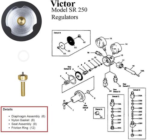 0790-0048 طقم تصليح منظم الأكسجين لاستبدال فيكتور SR250D SR250C in Kuwait
