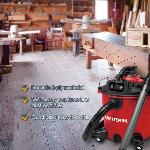 أكياس مكنسة كهربائية POWERTEC Shop 6PK للحرفيين 4 جالون، أكياس فلتر بديلة للحرفيين CMXZVBE43270 أكياس تجميع الغبار الرطبة/الجافة، ملحقات المكنسة الكهربائية للحرفيين (75071-P3) in Kuwait