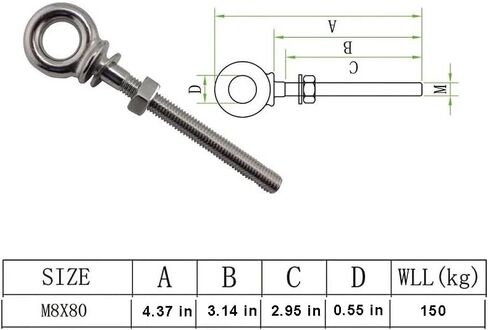 5 Pcs 316 Stainless Steel Long Shoulder Eye Bolts Heavy Duty Threaded Eyebolts with Nuts (M6) in Saudi Arabia