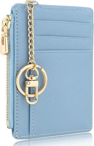 Small Pocket Wallet Slim RFID Blocking Card Holder Keychian Zipper Coin Purse Mini Cash & Coin & Cards Case for Women Men (White) in Kuwait