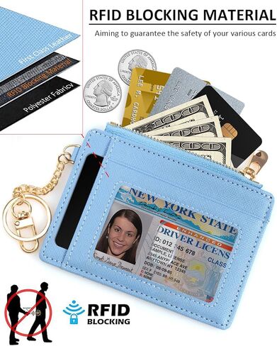 Small Pocket Wallet Slim RFID Blocking Card Holder Keychian Zipper Coin Purse Mini Cash & Coin & Cards Case for Women Men (White) in Kuwait