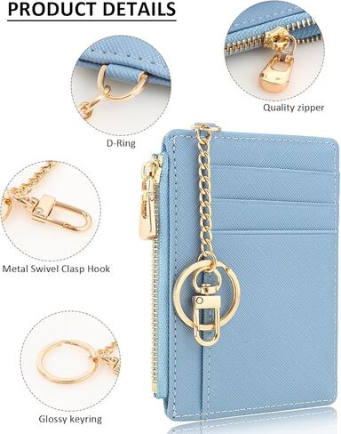 Small Pocket Wallet Slim RFID Blocking Card Holder Keychian Zipper Coin Purse Mini Cash & Coin & Cards Case for Women Men (White) in Kuwait