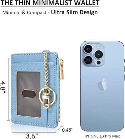 Small Pocket Wallet Slim RFID Blocking Card Holder Keychian Zipper Coin Purse Mini Cash & Coin & Cards Case for Women Men (White) in Kuwait