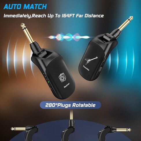 نظام جيتار لاسلكي يدعم 4 قنوات مستقبل إرسال لاسلكي UFH قابل لإعادة الشحن للجيتار الكهربائي ولوحة مفاتيح الكمان والستيريو والأحادية 6.35 مم و3.5 مم 2 في 1، أسود in Kuwait