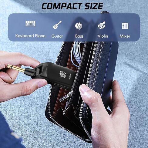 نظام جيتار لاسلكي يدعم 4 قنوات مستقبل إرسال لاسلكي UFH قابل لإعادة الشحن للجيتار الكهربائي ولوحة مفاتيح الكمان والستيريو والأحادية 6.35 مم و3.5 مم 2 في 1، أسود in Kuwait