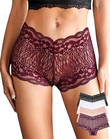 ملابس داخلية من الدانتيل بخصر عالٍ من ASIMOON للنساء سراويل داخلية صفيق قابلة للتنفس ناعمة وقابلة للتمدد على شكل حرف V سراويل داخلية in Kuwait