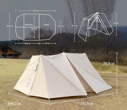 S'more Canvas Glamping Tent, 4 Season Family Camping Tent for 3/4 Person, Waterproof, Windproof, and Weather Resistant Tent for Family Glamping, Car Camping, Outdoor Party in Kuwait