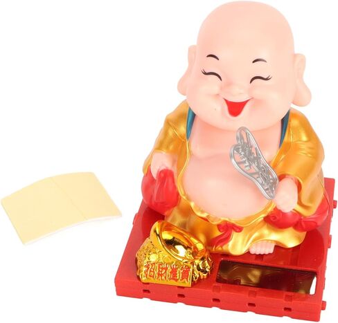 Septpenta Ornaments Bobbleheads للسيارة، تمثال الراهب الصغير للوحة القيادة، لعبة شخصية راقصة بالطاقة الشمسية، تمثال بوذا الشمسي مايتريا يهز اليد تلقائيًا لمكتب السيارة المنزلي (ذهبي) in Saudi Arabia
