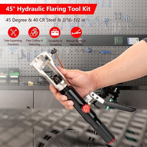 Hydraulic Flaring Tool Kits, 45° Double Flaring Tools, 33PCS Flaring Dies, Brake Repair Brake Flaring Tool for 3/16"-1/2", with Tube Cutter and Deburrer, for Copper Line, Steel Pipe Automotive Repair in Saudi Arabia