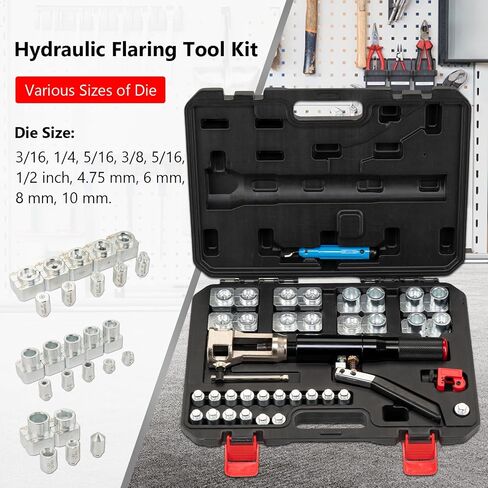 Hydraulic Flaring Tool Kits, 45° Double Flaring Tools, 33PCS Flaring Dies, Brake Repair Brake Flaring Tool for 3/16"-1/2", with Tube Cutter and Deburrer, for Copper Line, Steel Pipe Automotive Repair in Saudi Arabia