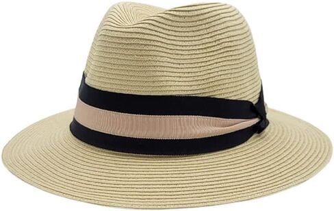 فيدورا من قش جنيف للنساء مع شريط بلونين، أسمر/أسود، مقاس واحد in Kuwait