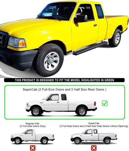 لوحات تشغيل سوداء من الفولاذ المقاوم للصدأ مقاس 6 بوصة من APS متوافقة مع Ford Ranger Mazda B-Series 1999-2011 Super Cab 4 أبواب (خطوات جانبية لقضبان Nerf) in Kuwait