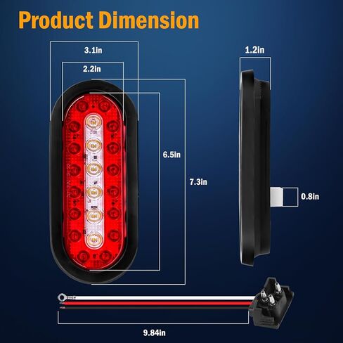 مصابيح LED بيضاوية للمقطورة مقاس 6 بوصات، 22 مصباح مقطورة LED، ضوء خلفي للمقطورة محكم الغلق مقاوم للماء مع حلقات مطاطية وأسلاك توصيل ذات 3 شقوق لقارب شاحنة RV in Kuwait