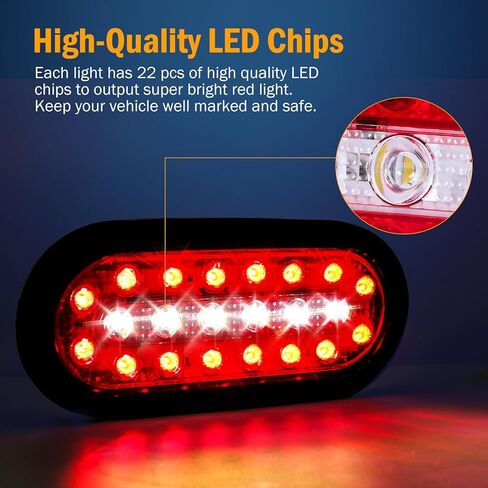 مصابيح LED بيضاوية للمقطورة مقاس 6 بوصات، 22 مصباح مقطورة LED، ضوء خلفي للمقطورة محكم الغلق مقاوم للماء مع حلقات مطاطية وأسلاك توصيل ذات 3 شقوق لقارب شاحنة RV in Kuwait