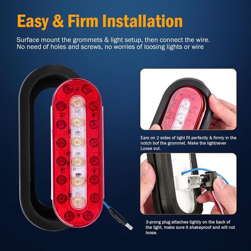 مصابيح LED بيضاوية للمقطورة مقاس 6 بوصات، 22 مصباح مقطورة LED، ضوء خلفي للمقطورة محكم الغلق مقاوم للماء مع حلقات مطاطية وأسلاك توصيل ذات 3 شقوق لقارب شاحنة RV in Kuwait