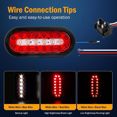 مصابيح LED بيضاوية للمقطورة مقاس 6 بوصات، 22 مصباح مقطورة LED، ضوء خلفي للمقطورة محكم الغلق مقاوم للماء مع حلقات مطاطية وأسلاك توصيل ذات 3 شقوق لقارب شاحنة RV in Kuwait