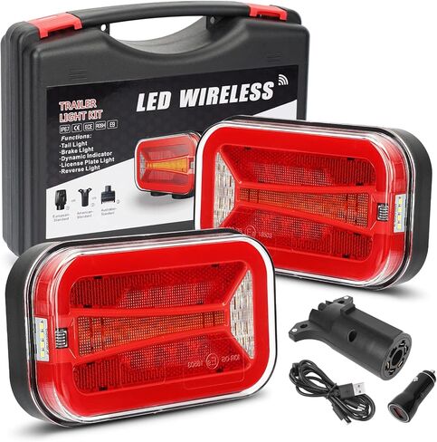 مجموعة أضواء المقطورة المغناطيسية اللاسلكية، ضوء خلفي للمقطورة LED مع طريقتين للشحن، ضوء لوحة ترخيص عالمي لإيقاف التشغيل لشاحنات السحب والقوافل والمعسكرات والمركبات الترفيهية والقوارب in Kuwait