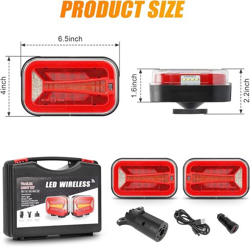 مجموعة أضواء المقطورة المغناطيسية اللاسلكية، ضوء خلفي للمقطورة LED مع طريقتين للشحن، ضوء لوحة ترخيص عالمي لإيقاف التشغيل لشاحنات السحب والقوافل والمعسكرات والمركبات الترفيهية والقوارب in Kuwait