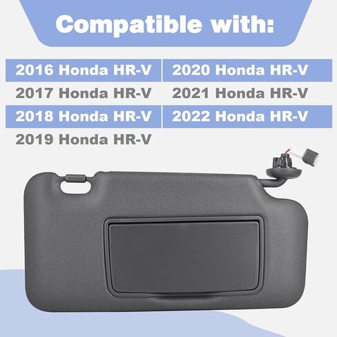 Driver Side Sun Visor w/Mirror & Led Light Fits for 2016-2022 Honda HRV Replaces 83280-T7W-A12ZA Dark Gray in Kuwait